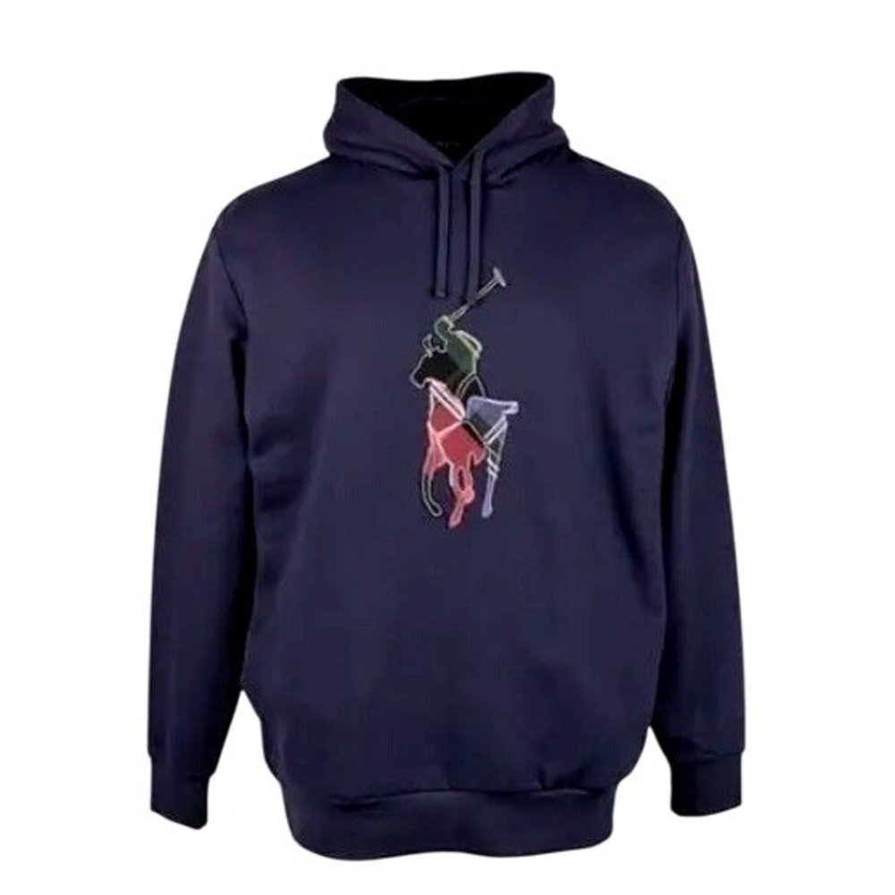 Polo Ralph Lauren Mens XLT Navy‎ Blue Hoodie Plaid Large Pony Logo NWT